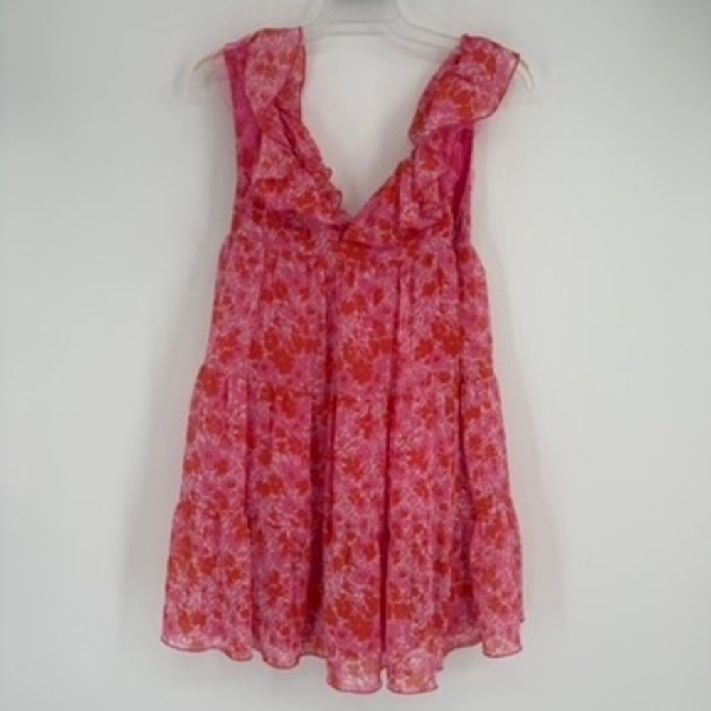 Nasty Gal Collection Pink Red Valentine Floral Ruffle‎ Tiered Mini Dress Size 6